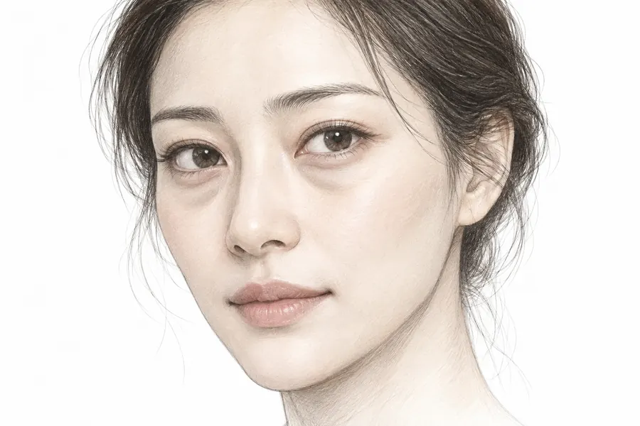 눈밑이 오목하게 이어지는 형태를 표현한 스케치