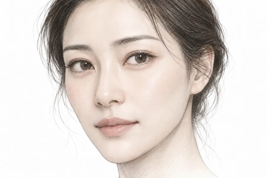 눈밑에서 볼로 완만하게 이어지는 형태를 표현한 스케치